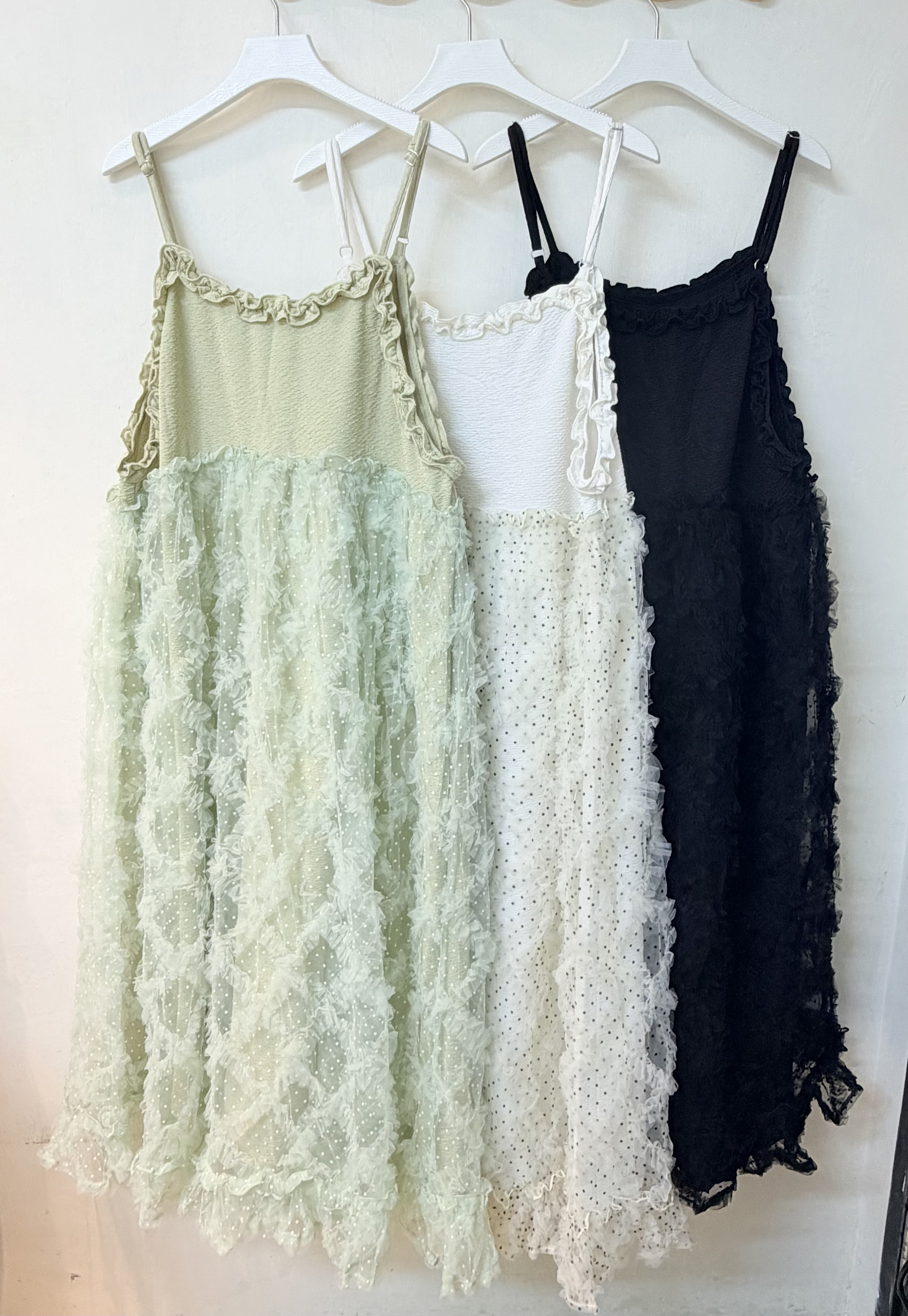 重工波點紗紗連身裙