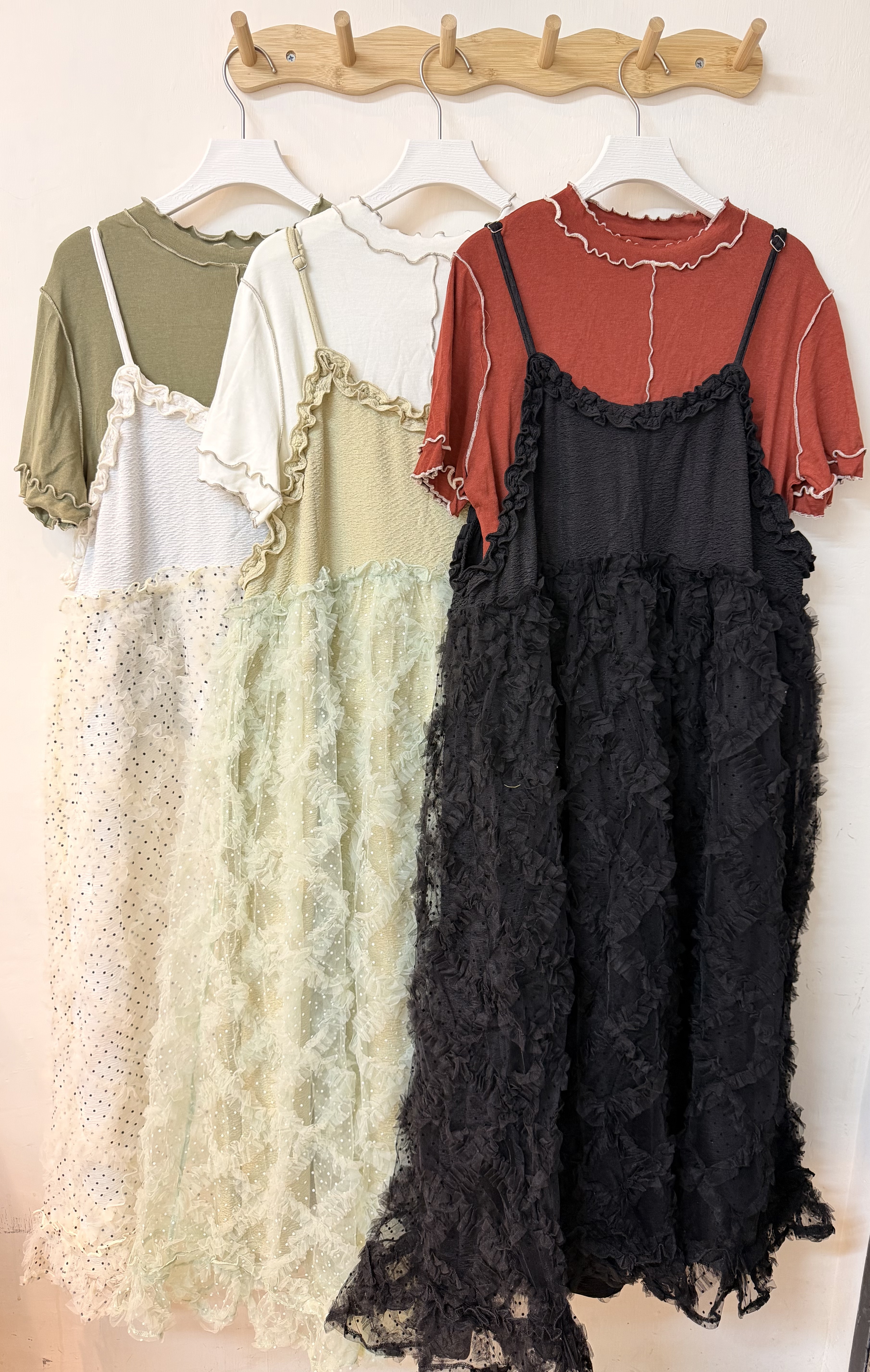 重工波點紗紗連身裙