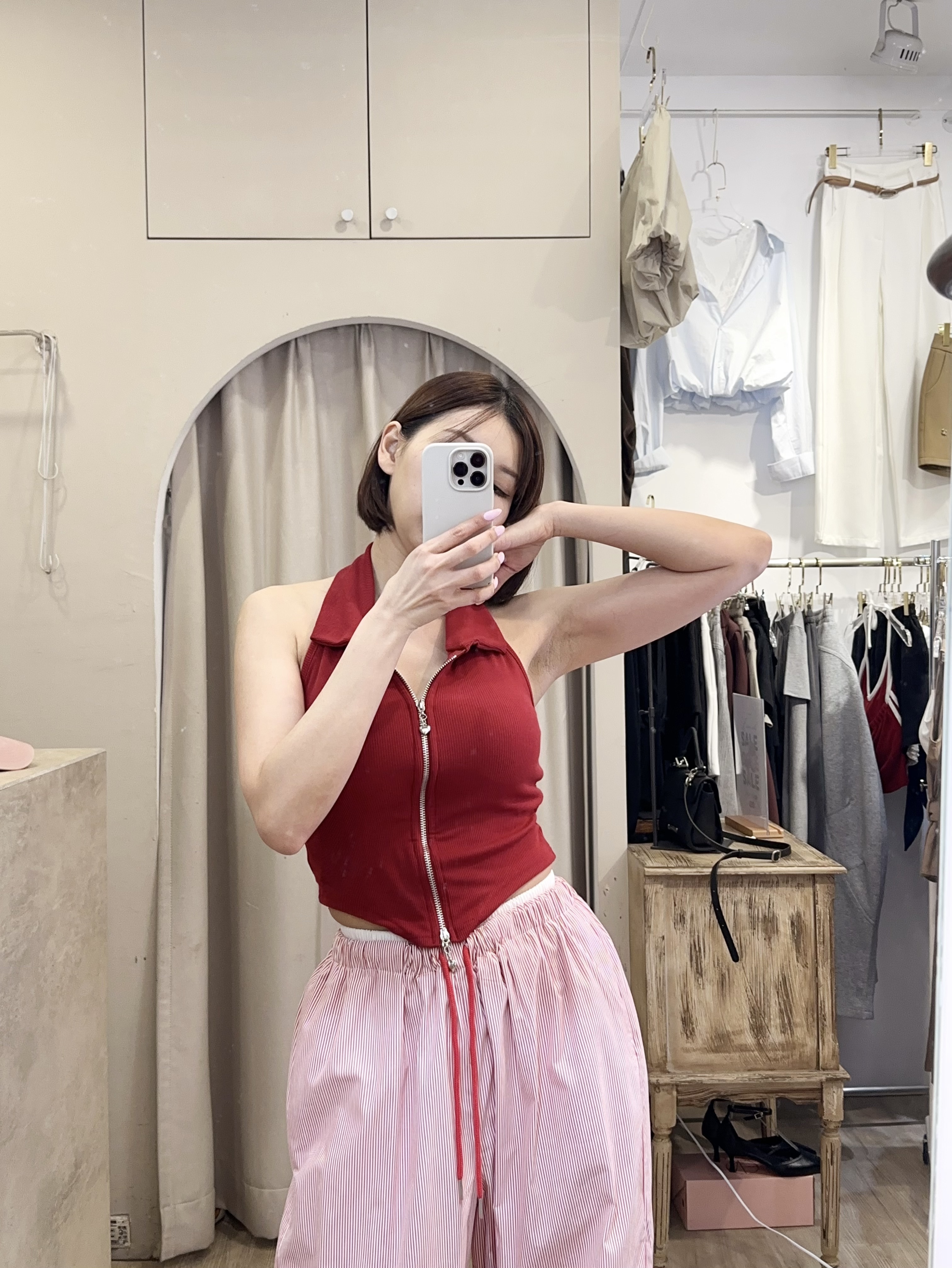 小翻領拉鏈繞脖露背背心