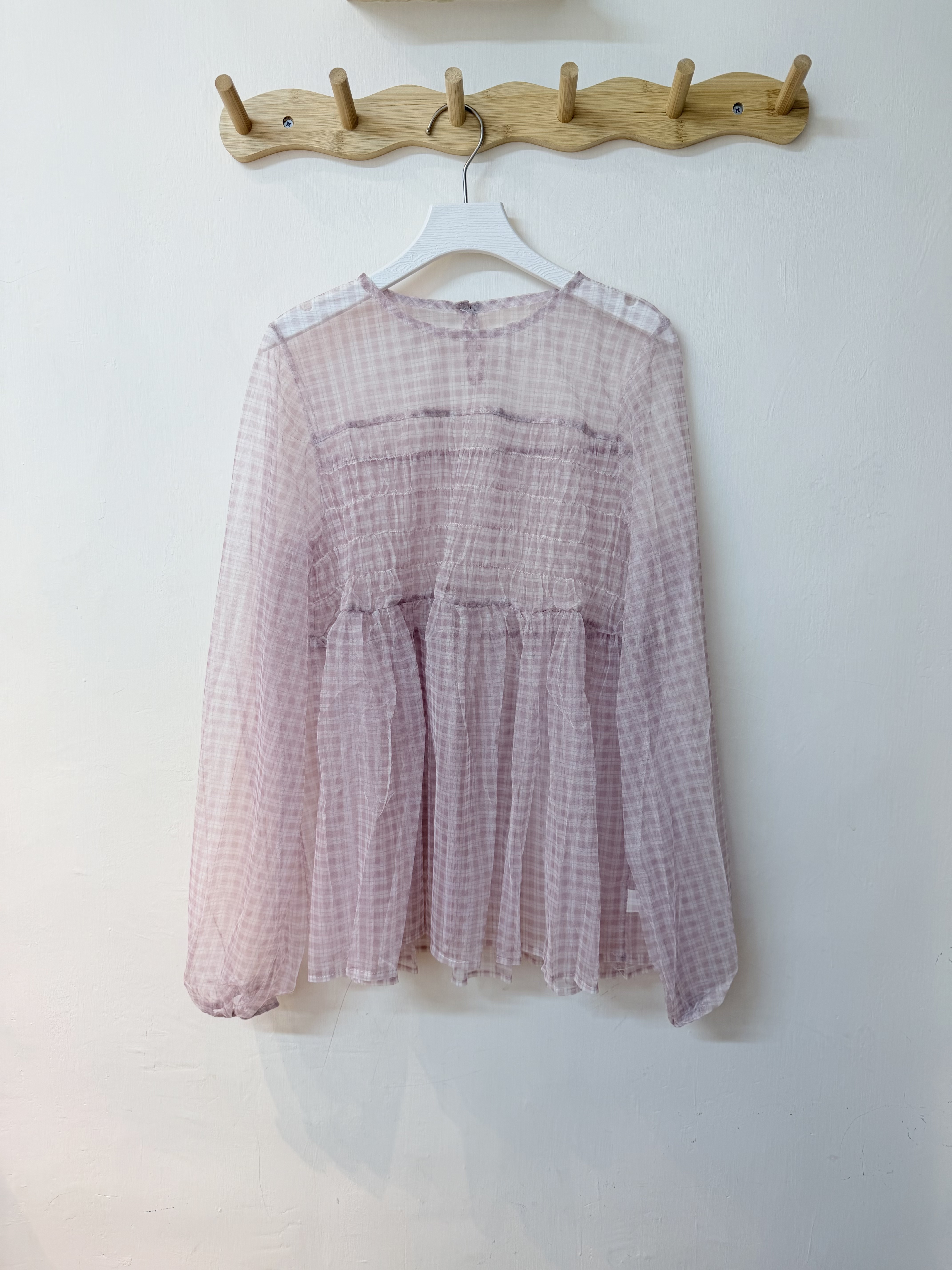 涼感透視格紋罩衫