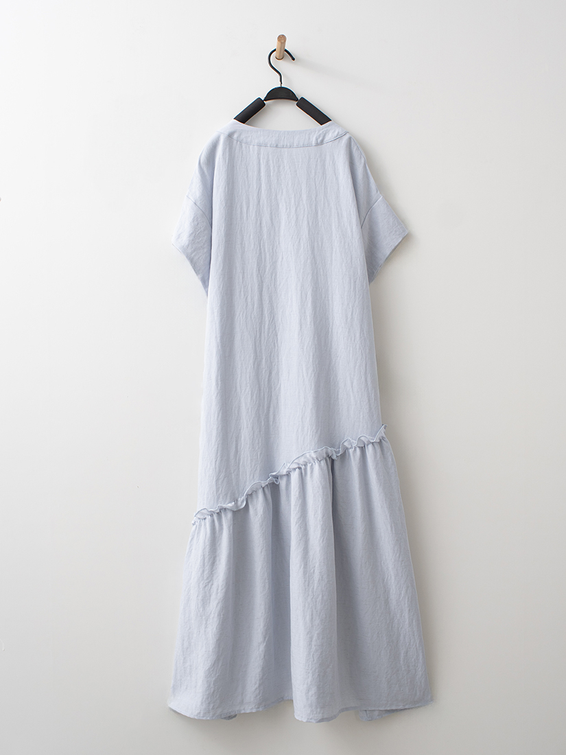自然感不規則剪接棉麻V領洋裝