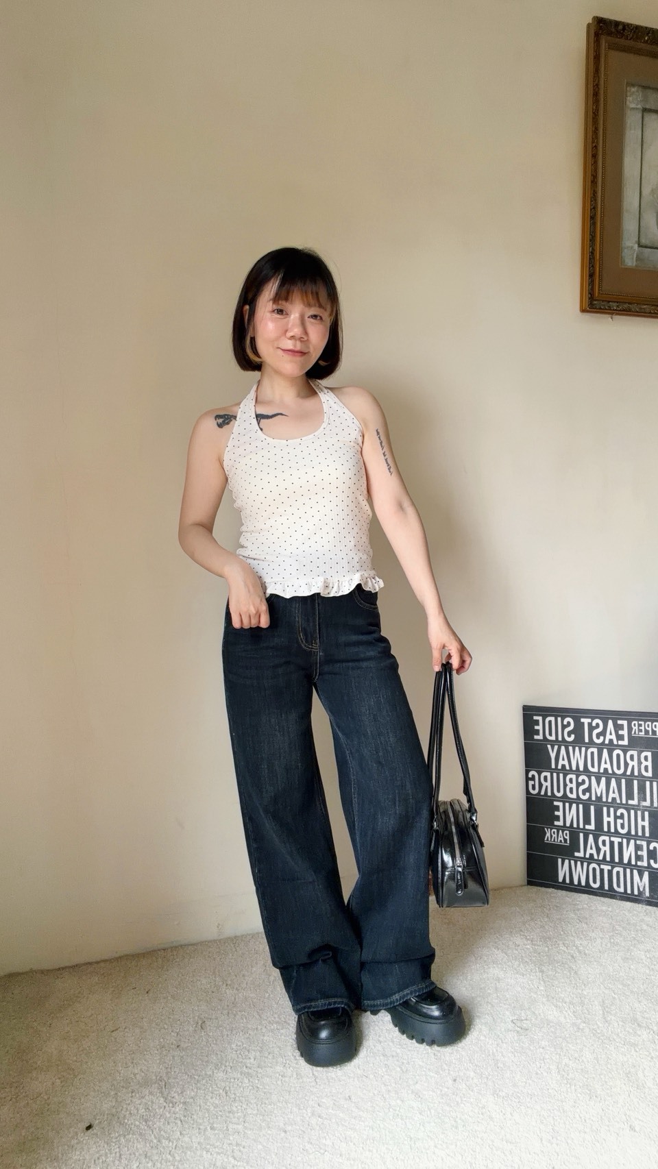 阿短自留!附皮帶水洗彈性直筒小寬褲