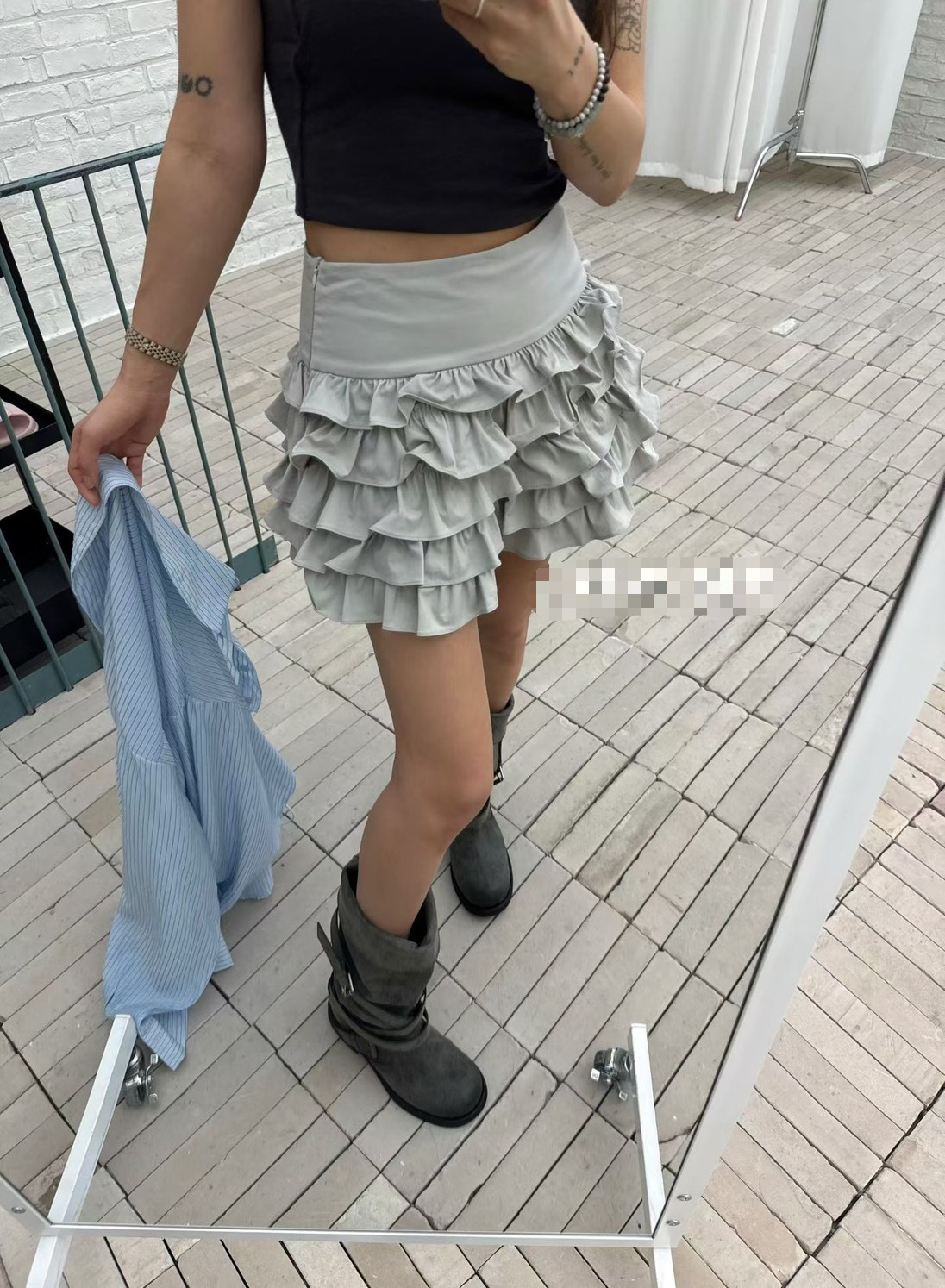 蛋糕荷葉寬腰短褲裙