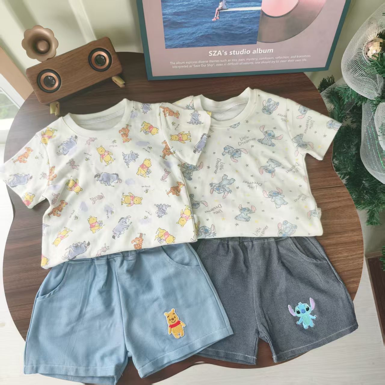 福利款Pooh + Stitch 滿印牛仔套裝