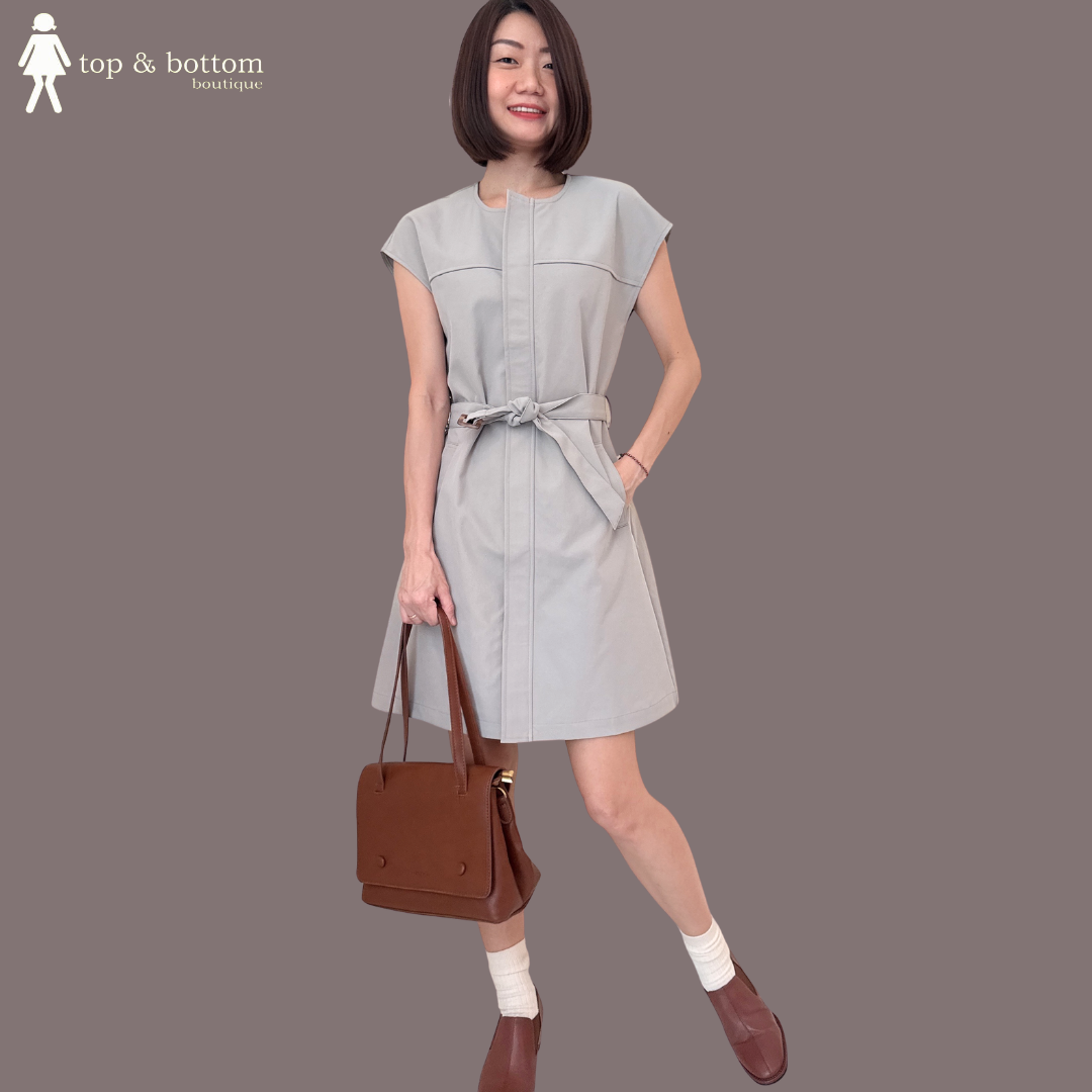 V SLEEVE ZIPPED SHORT DRESS