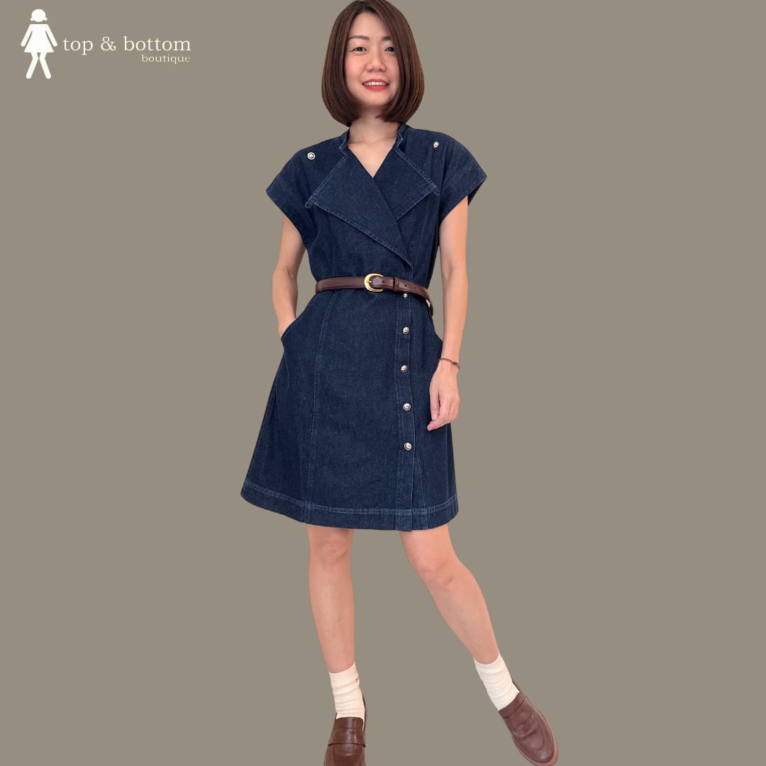 V SLEEVE DENIM SHORT DRESS