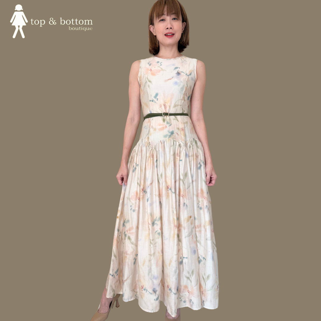 SLEEVELESS SILKY FLORAL LONG DRESS