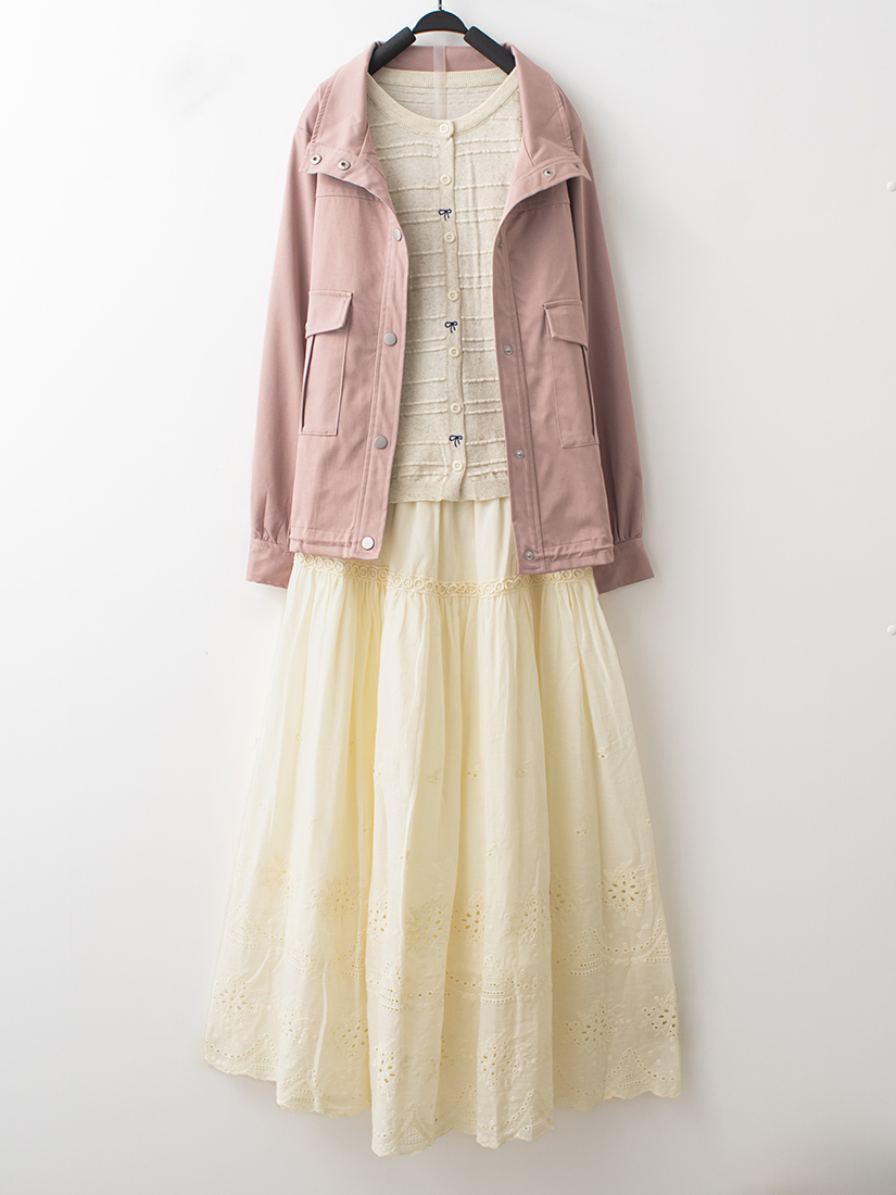 工裝夾克外套織紋棉麻針織上衣蕾絲織帶棉長裙組合