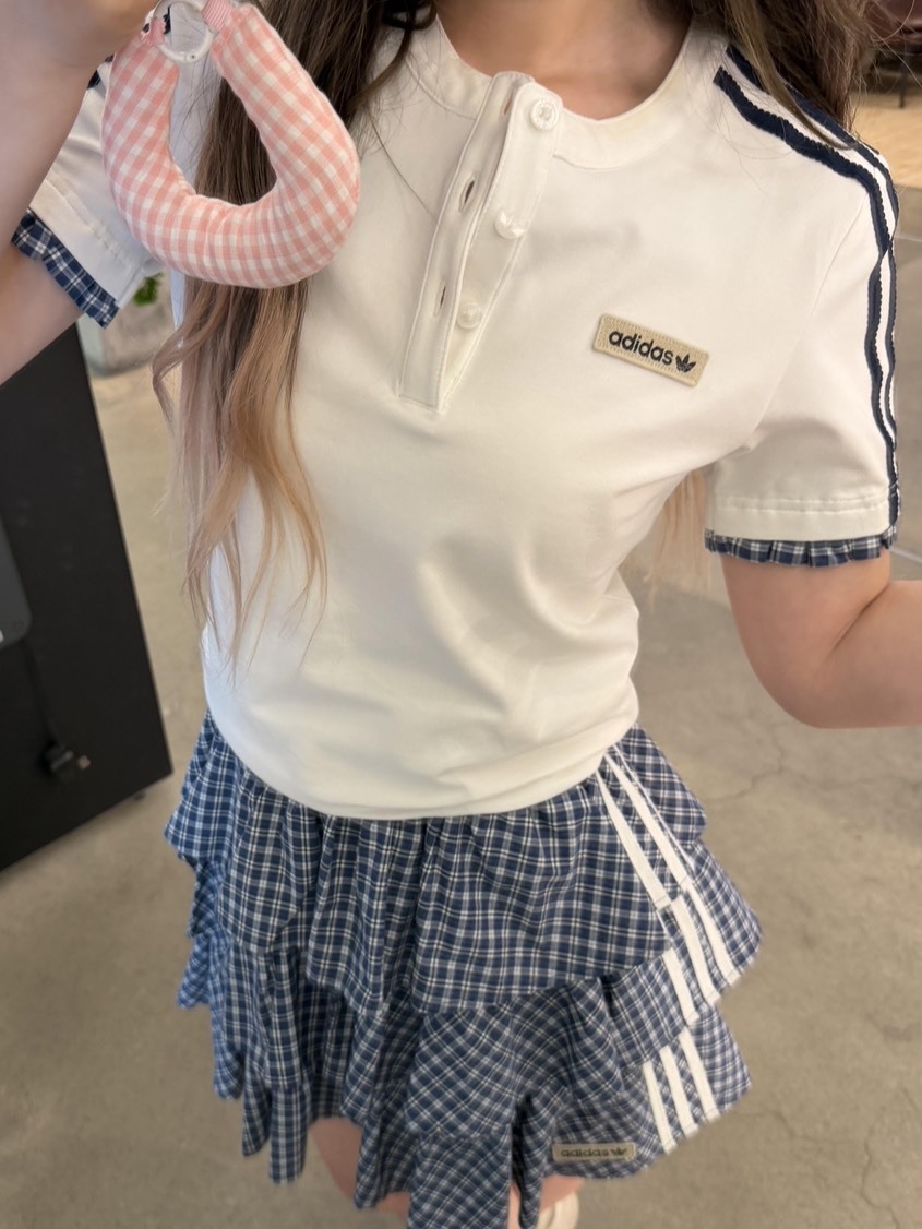【預購】Adidas 藍白 格紋 上衣 吊帶 背心 格子 蛋糕裙 百摺 套裝 KX7035 KU9398 KU9392