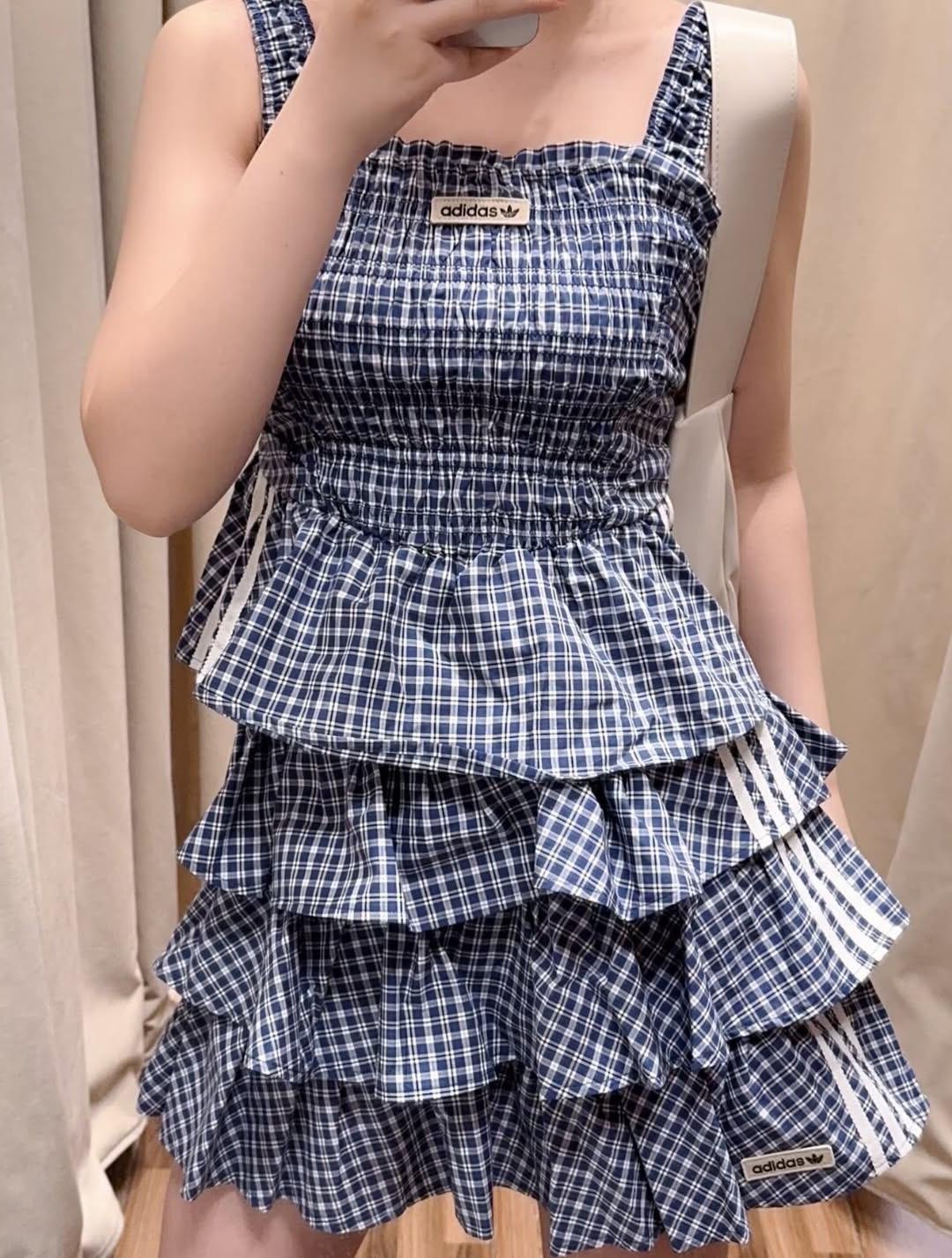 【預購】Adidas 藍白 格紋 上衣 吊帶 背心 格子 蛋糕裙 百摺 套裝 KX7035 KU9398 KU9392