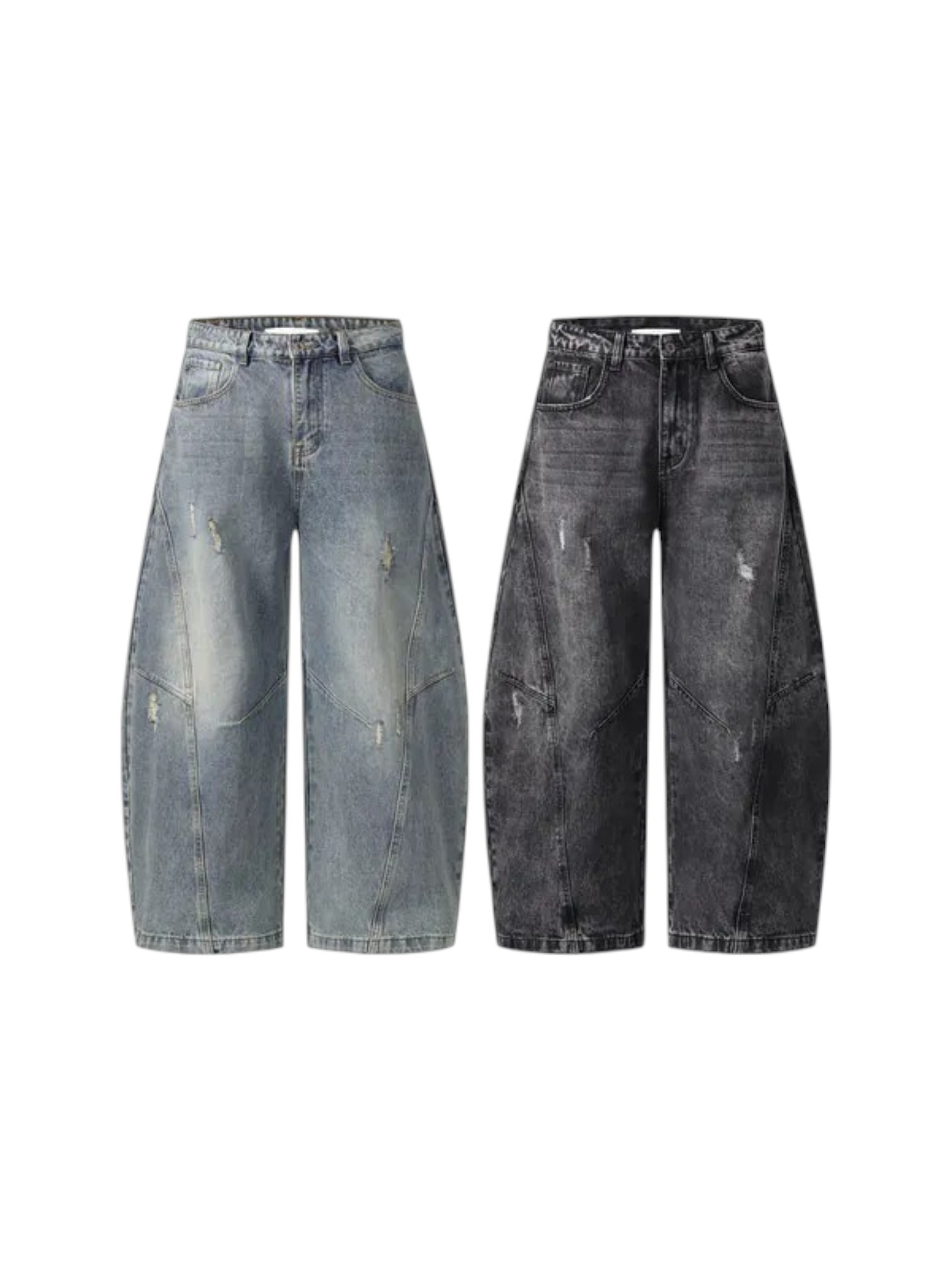 《S.V》微刷破剪裁彎刀褲