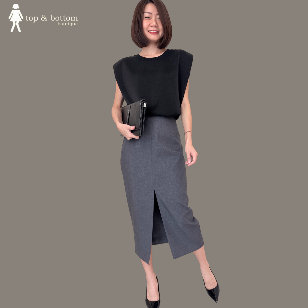 V SLEEVE PADDED SHOULDER GLOSSY BLOUSE