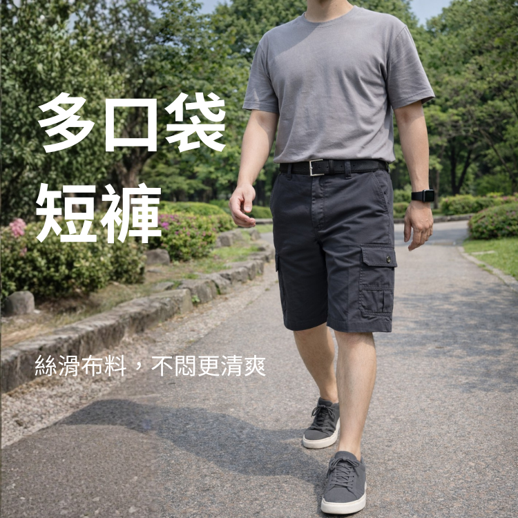 甄褲｜多口袋短褲｜中高腰直筒・彈性布料・五分褲（30~43 吋）