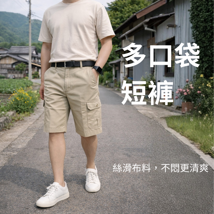 甄褲｜多口袋短褲｜中高腰直筒・彈性布料・五分褲（30~43 吋）