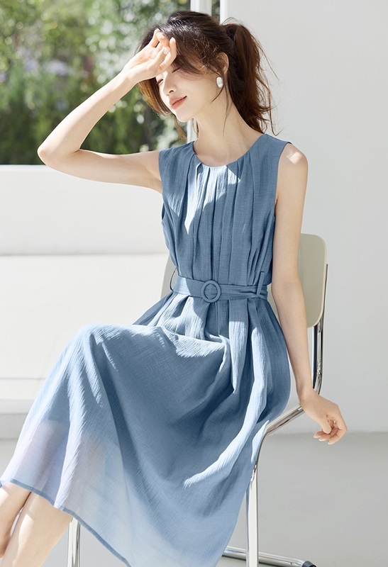 抓褶A字無袖洋裝 兩色