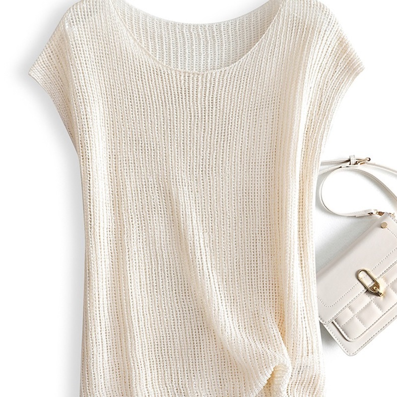 小包袖疏針織上衣罩衫 三色