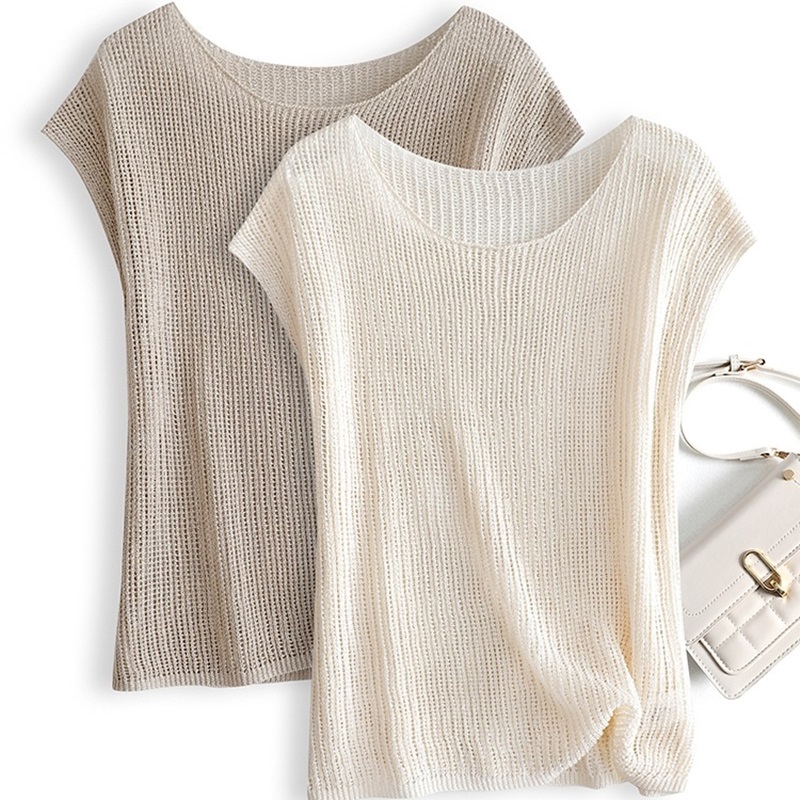 小包袖疏針織上衣罩衫 三色