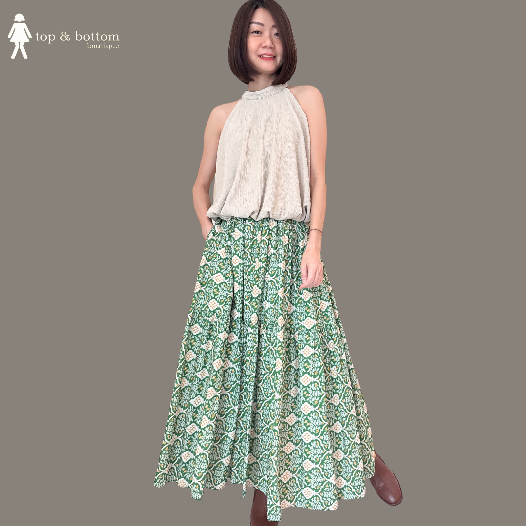 ELASTIC WAISTED FLORAL LONG SKIRT