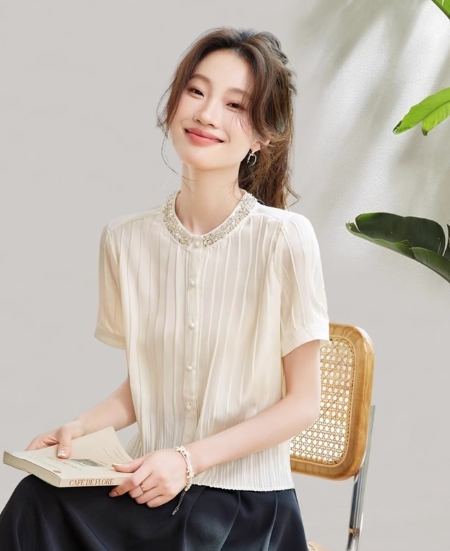 亮片細褶雪紡上衣 兩色