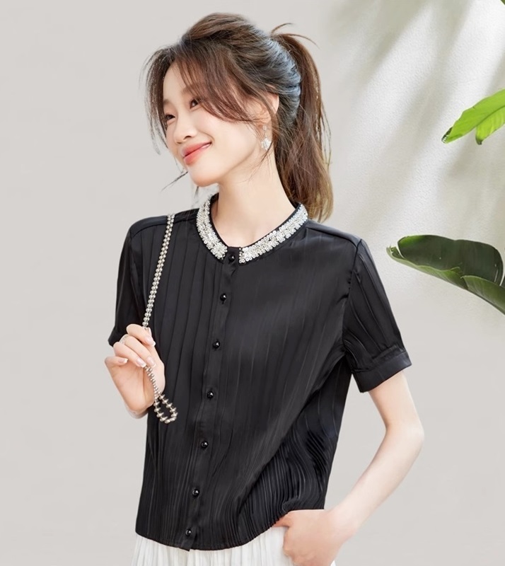 亮片細褶雪紡上衣 兩色