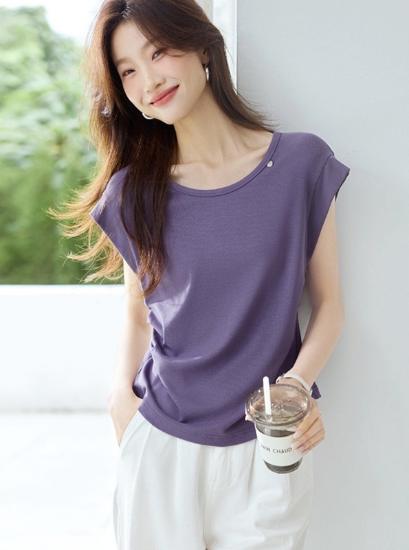 大圓領落肩上衣T恤 紫色