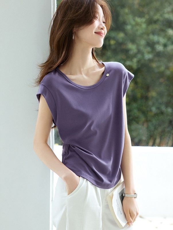 大圓領落肩上衣T恤 紫色