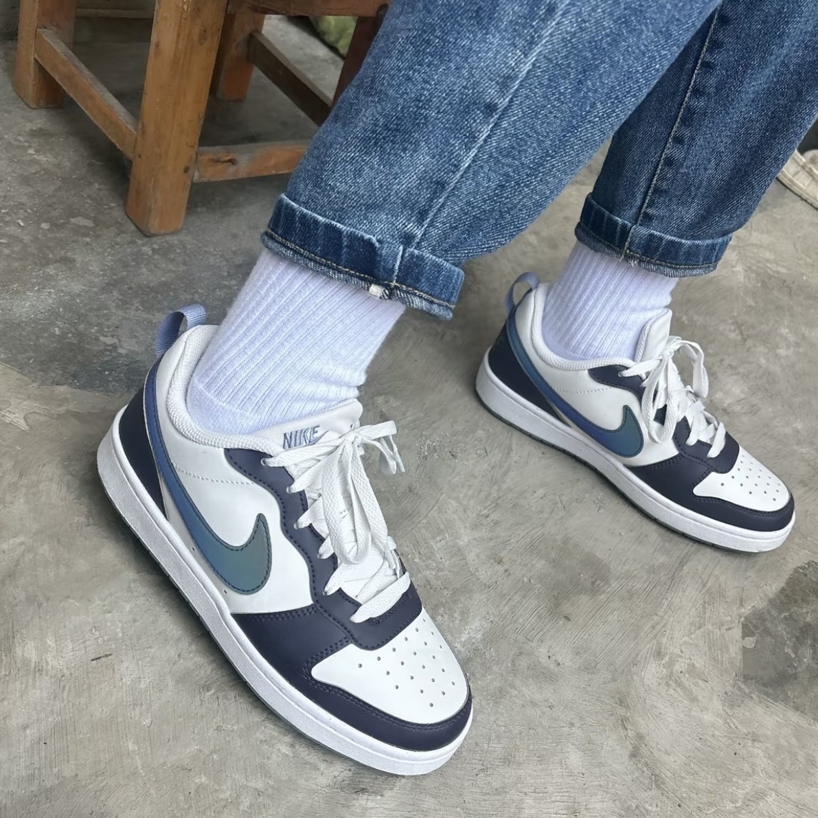 NIKE COURT BOROUGH LOW RCRFT GS 海軍藍白 反光勾 休閒 大童鞋 IB0716-001
