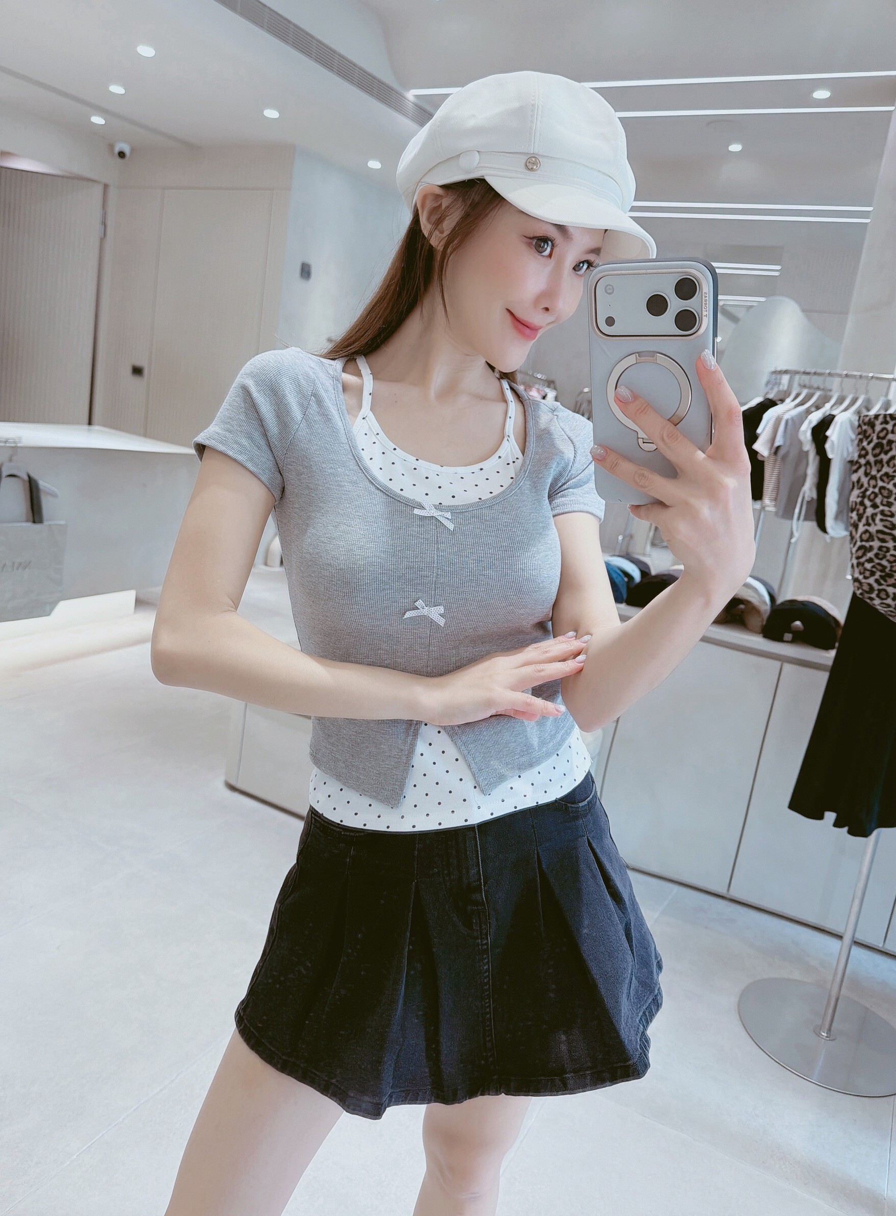 假兩件點點蝴蝶結上衣