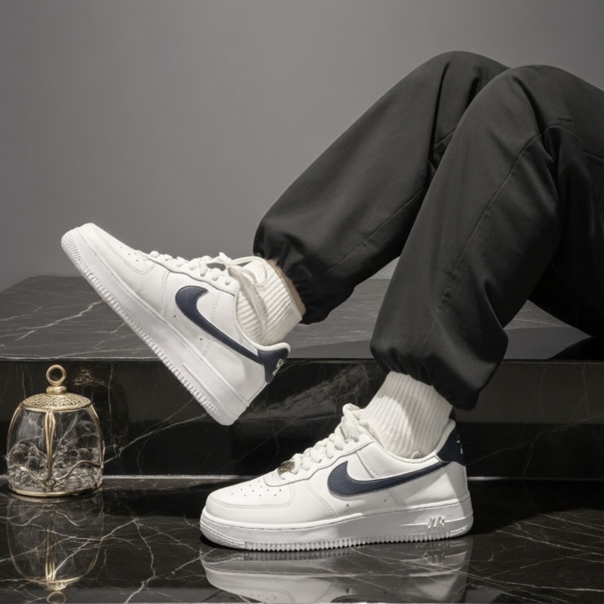 NIKE AIR FORCE 1 07 深藍勾 白 休閒 男鞋 FJ4146-119