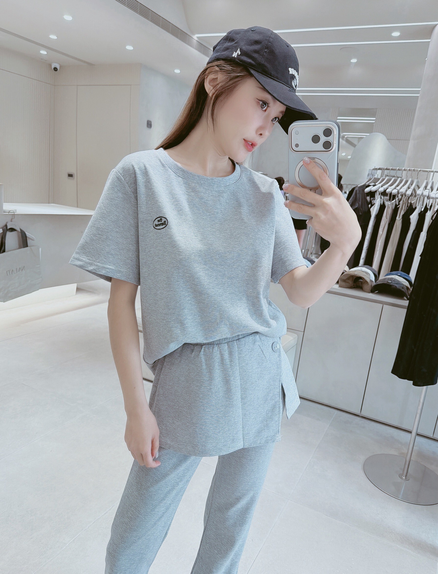 圈圈字棉質衣+腰簾喇叭褲