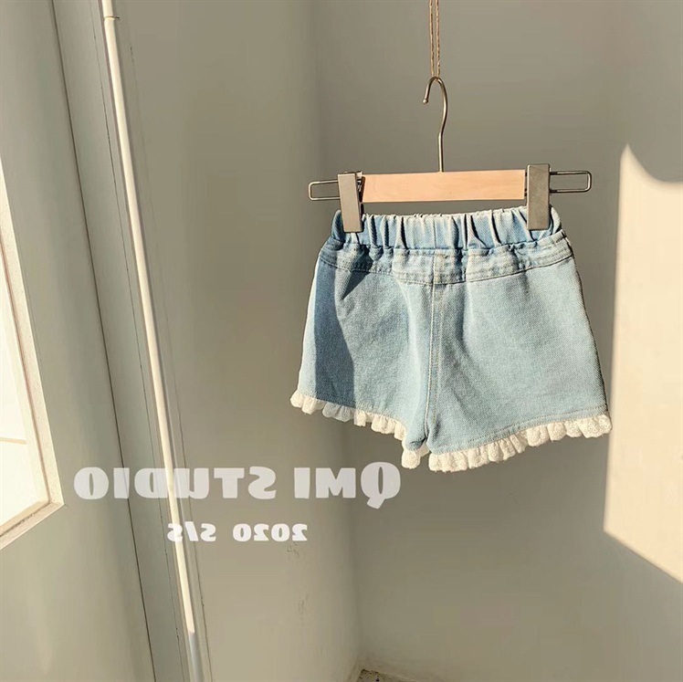 【H0693】可愛甜美蕾絲花邊牛仔短褲(100-160)