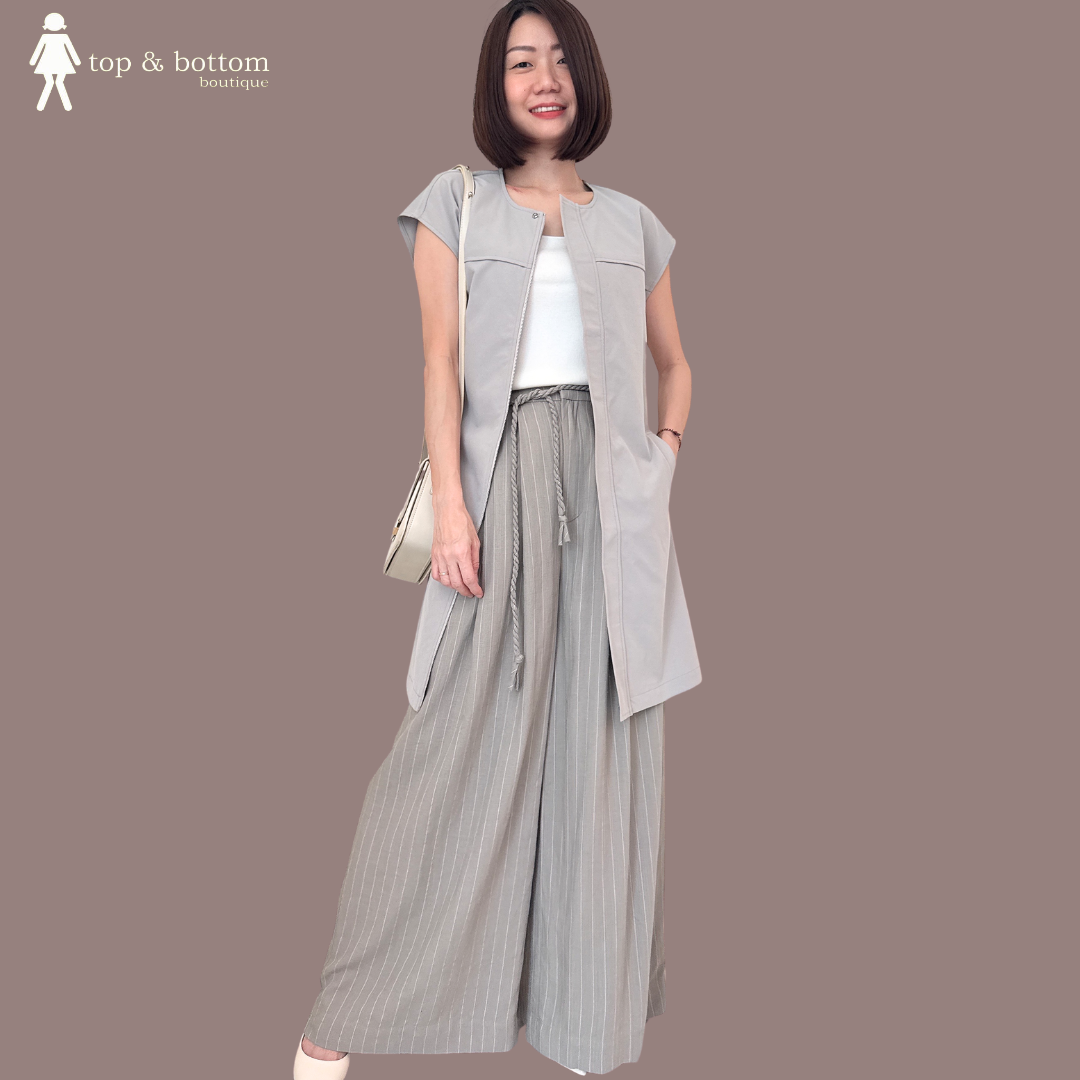 HIGH WAISTED STRIPED WIDE LEG LONG PANT