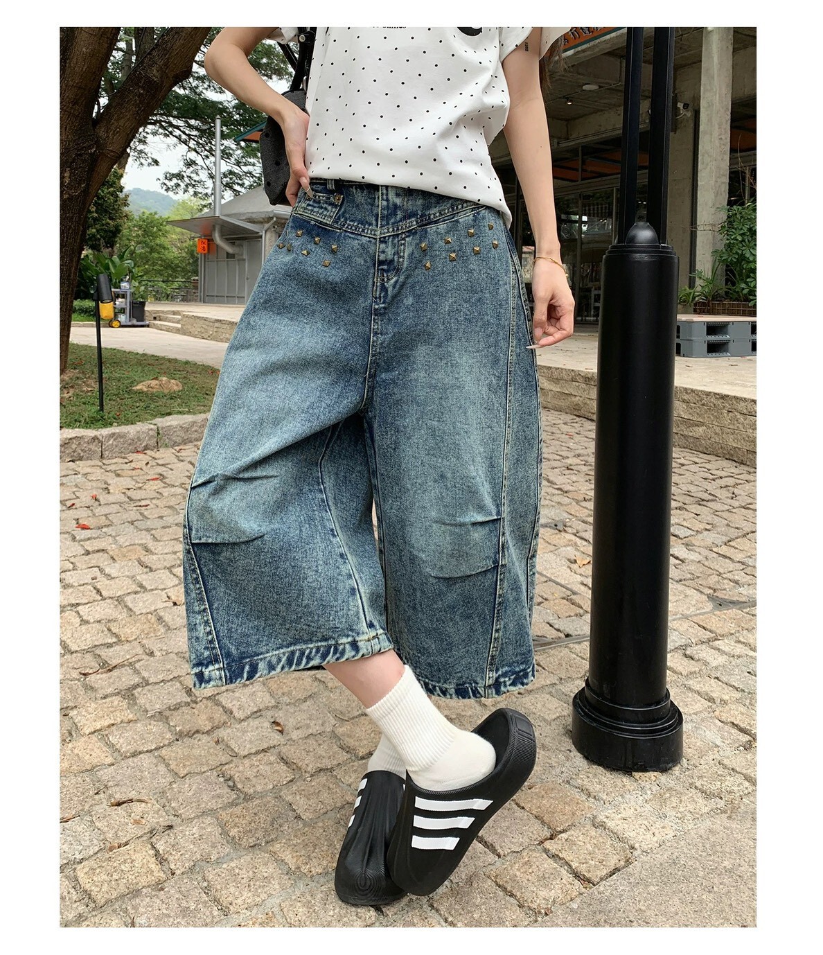 鉚釘七分褲
