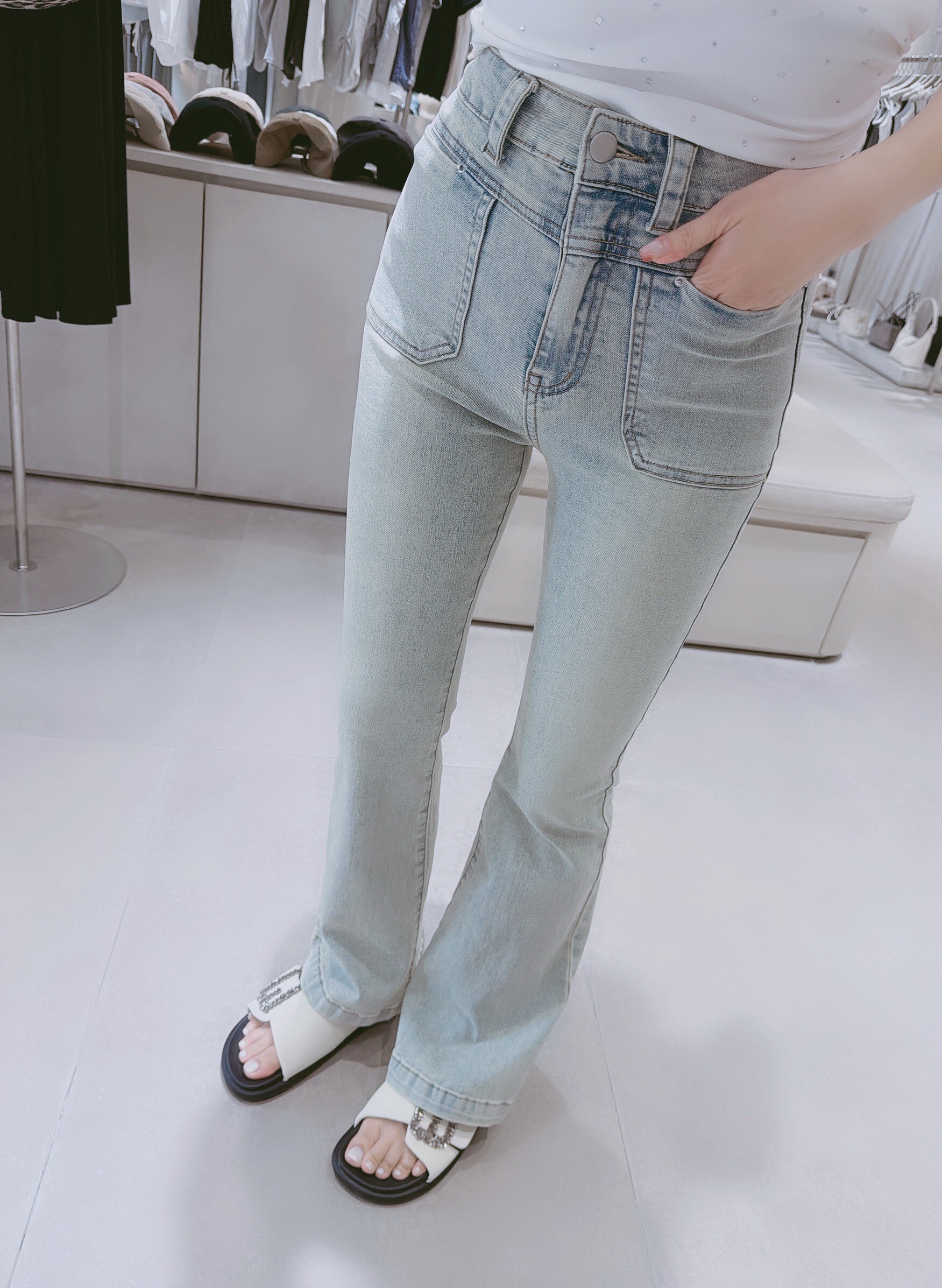 高腰V字車線牛仔喇叭褲  1971黑 1969藍