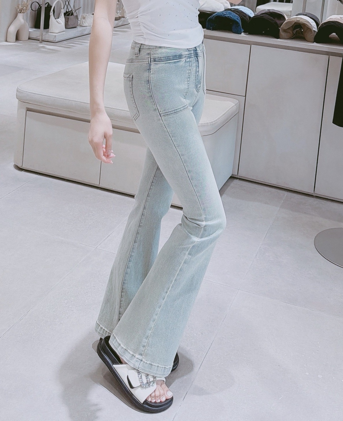 高腰V字車線牛仔喇叭褲  1971黑 1969藍