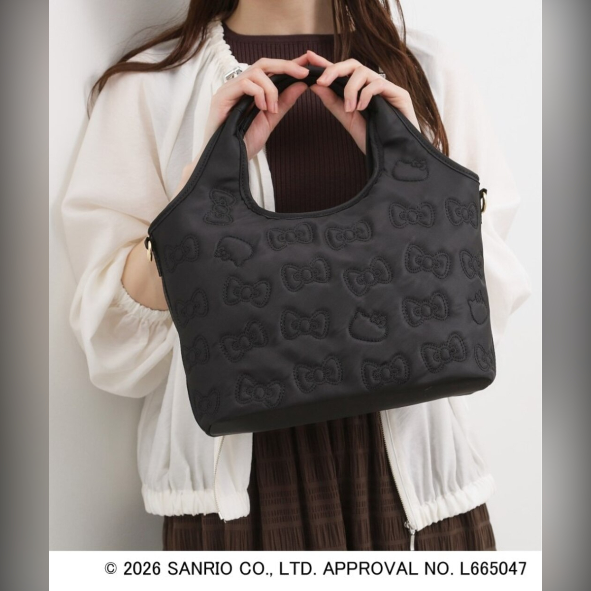 26083-KT Sanrio Hello Kitty x Grove 聯乘防水絎縫 Crit 手袋  黑色 #JP-GV26