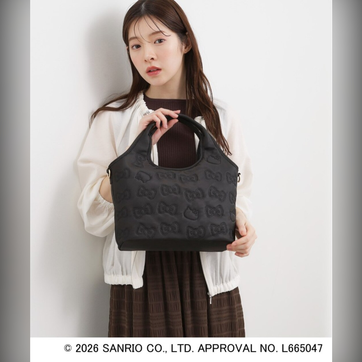 26083-KT Sanrio Hello Kitty x Grove 聯乘防水絎縫 Crit 手袋  黑色 #JP-GV26