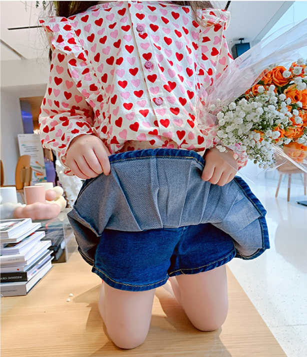 【H0695】甜美彈力牛仔百褶裙(90-140)