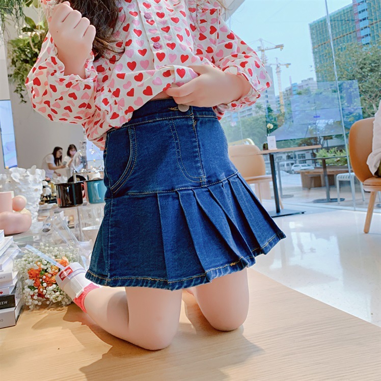 【H0695】甜美彈力牛仔百褶裙(90-140)