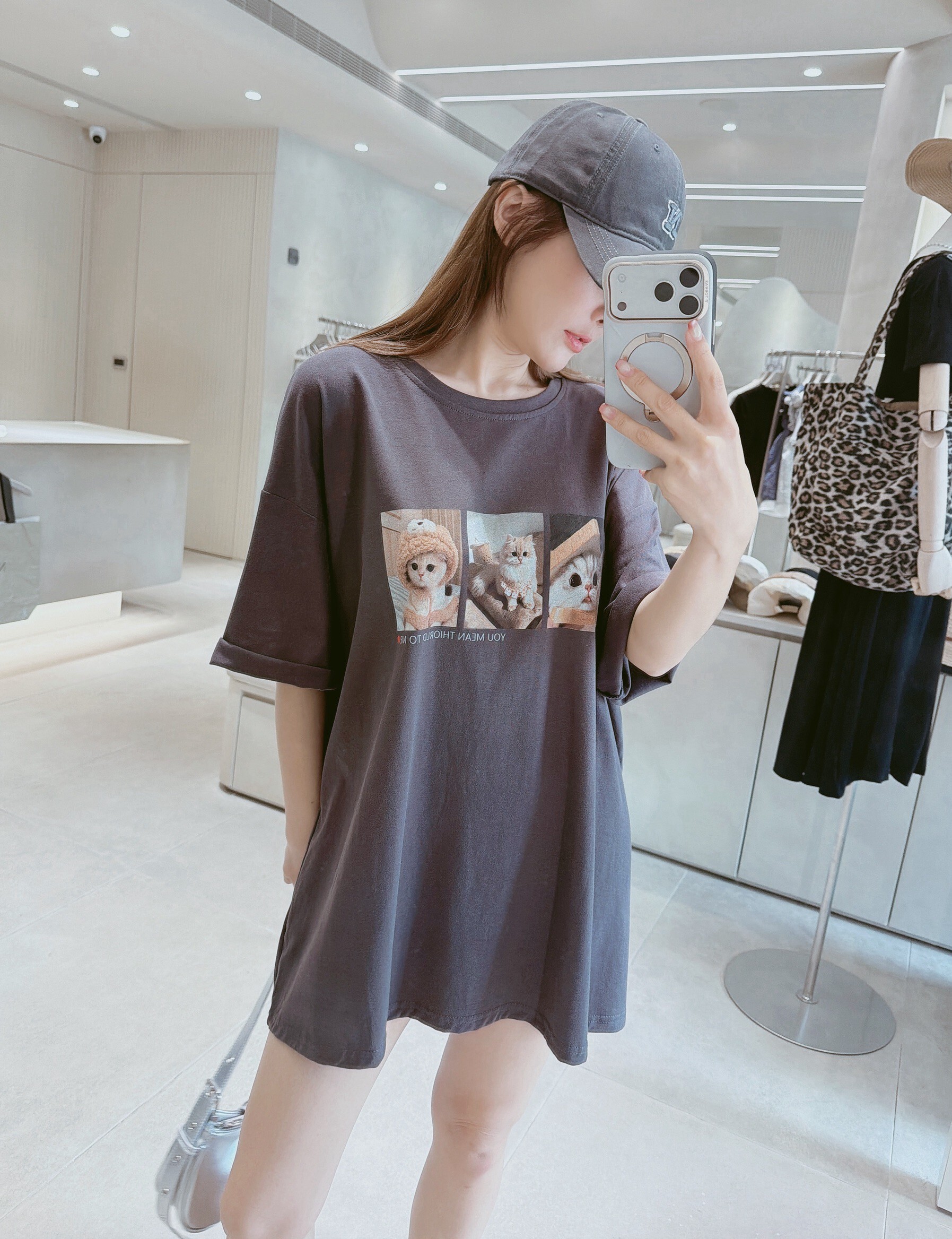 三格可愛貓咪圖棉質衣