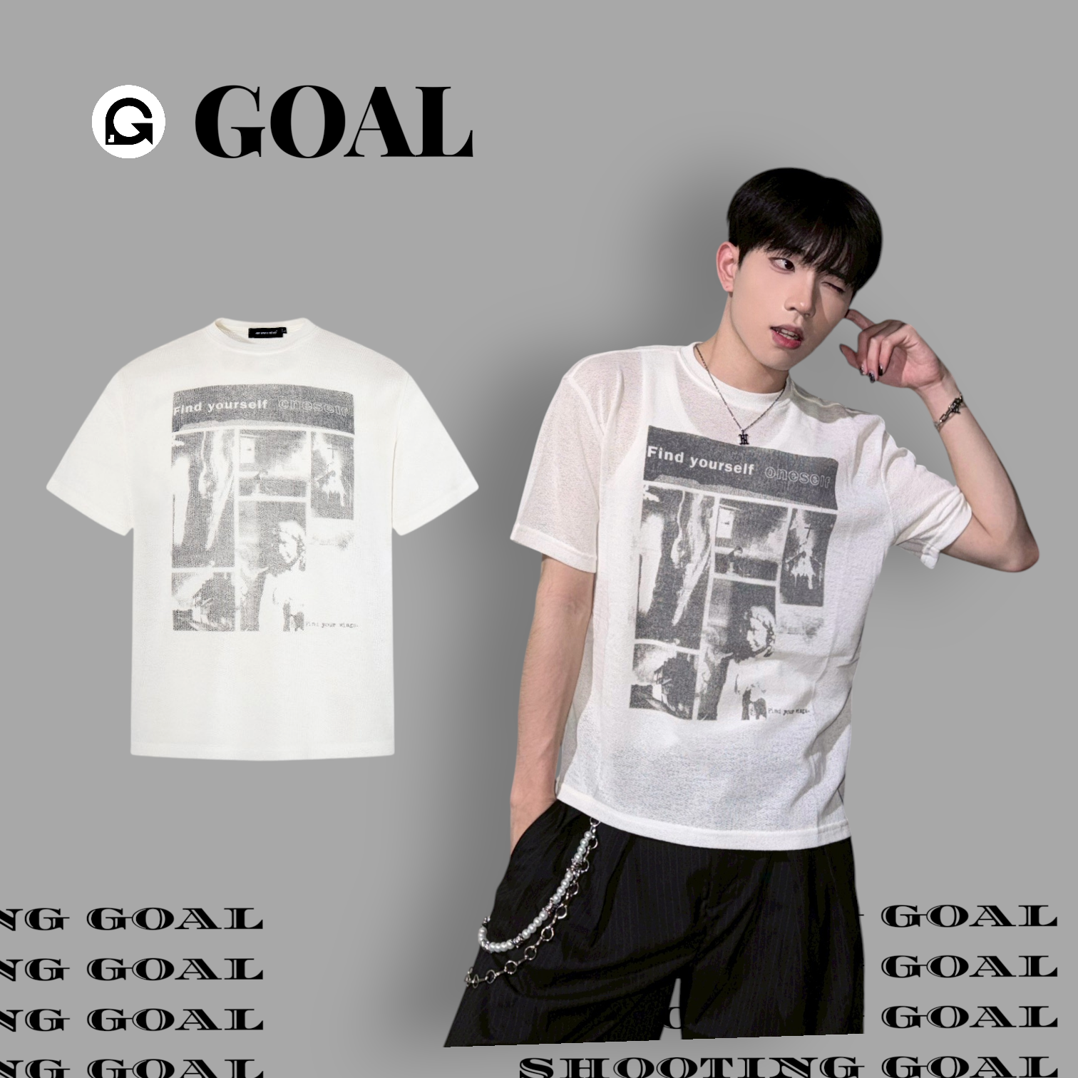 (GOAL) 復古透膚印花短T aw 26071