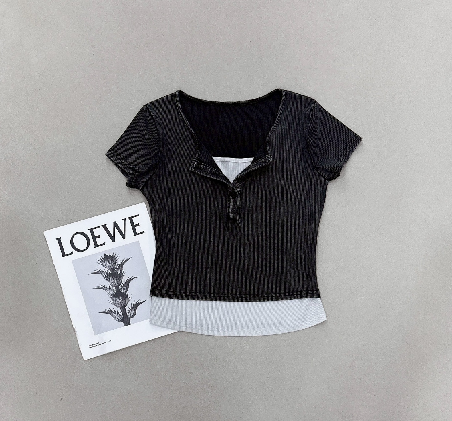 排釦假兩件水洗上衣