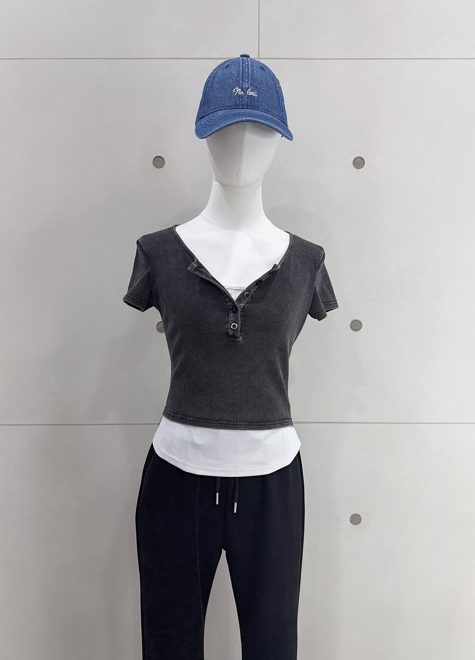 排釦假兩件水洗上衣