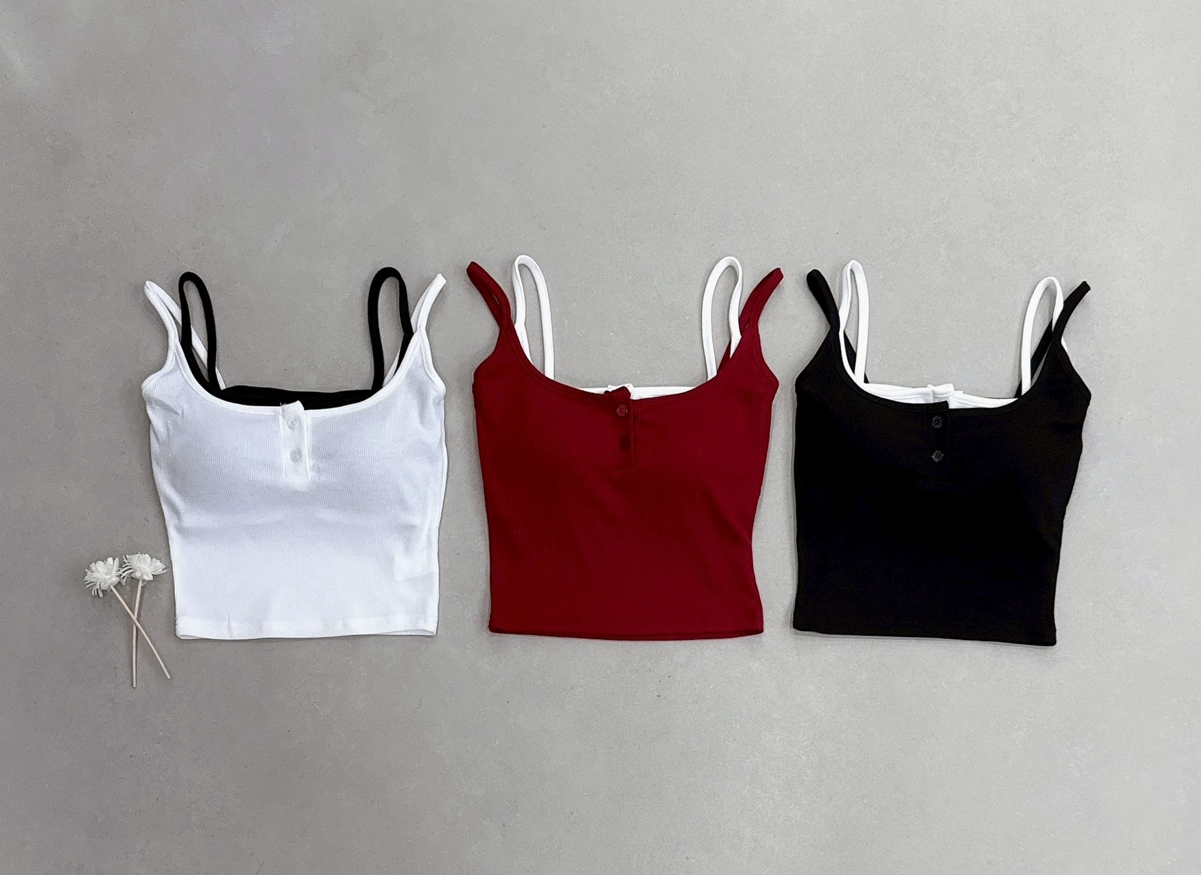 撞色雙肩帶排釦罩杯背心 1496