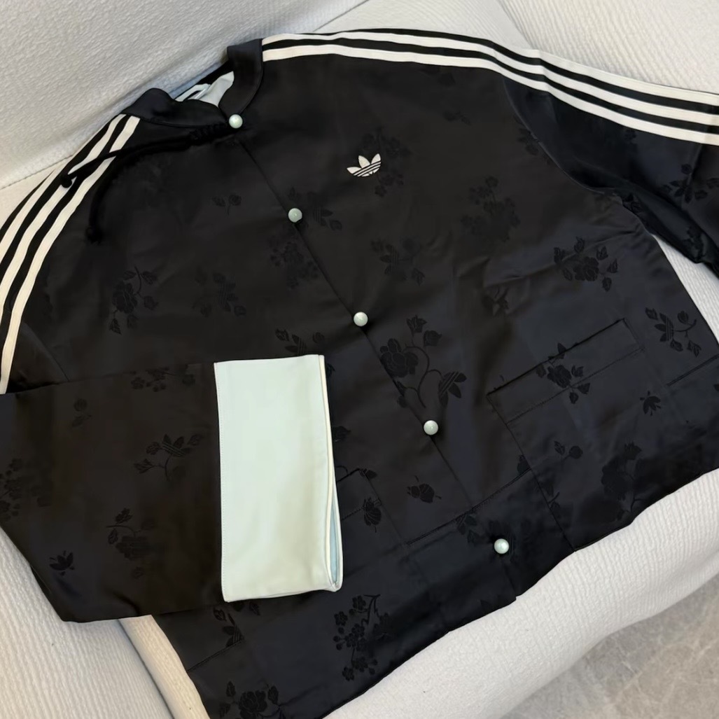 ADIDAS NEW CHINESE 黑色 緞面 提花暗紋 新中式 外套 寬鬆 KY5741