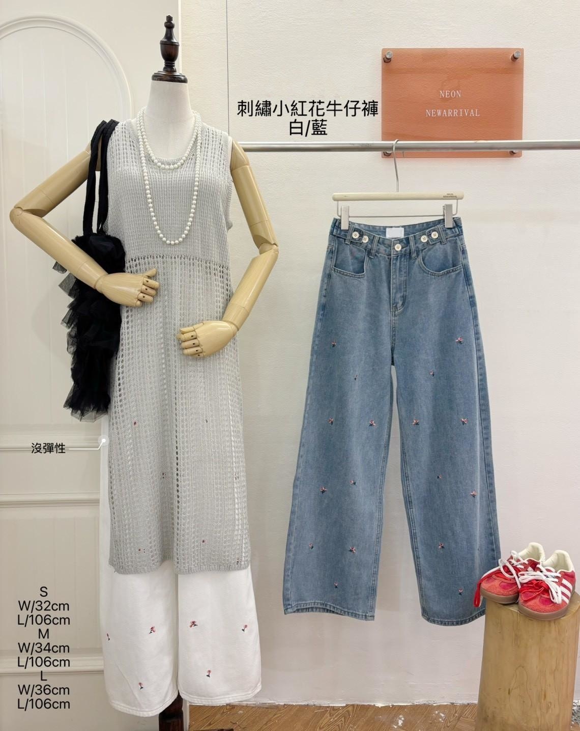 G6116-刺繡小紅花牛仔褲