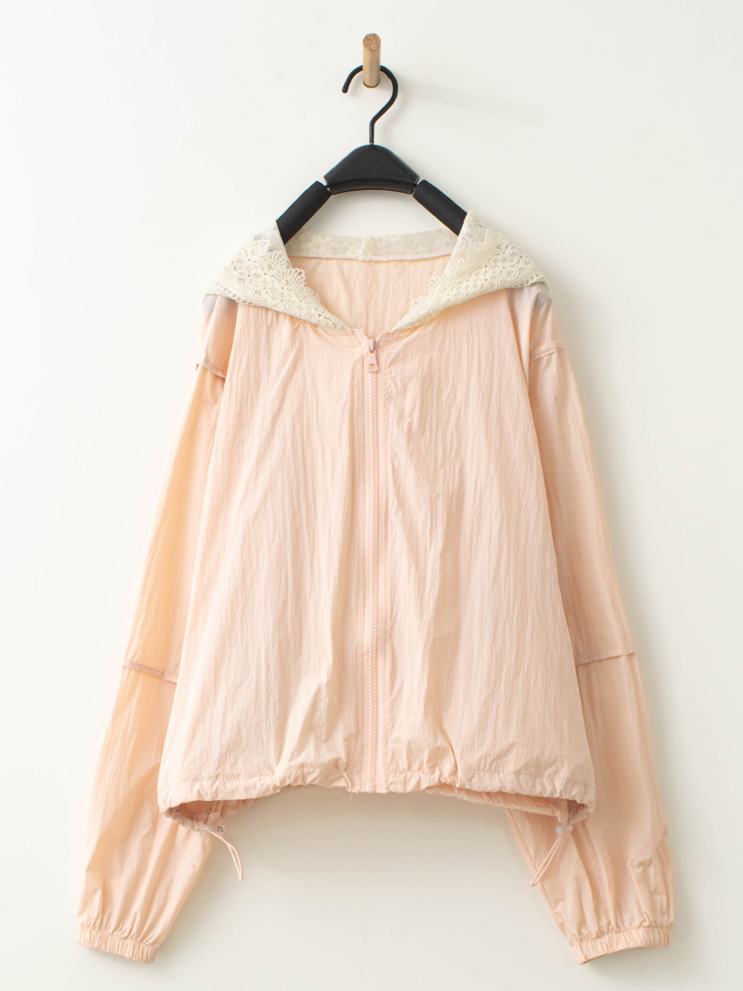 輕盈刺繡蕾絲連帽防曬外套