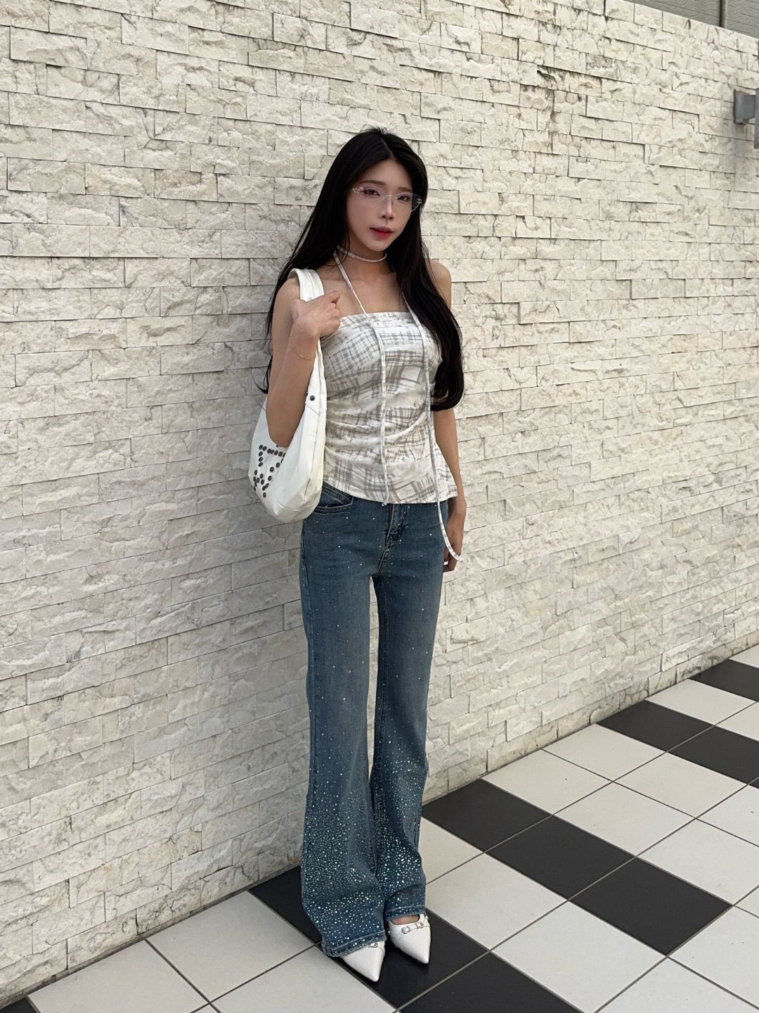 女神降臨碎鑽牛仔喇叭褲