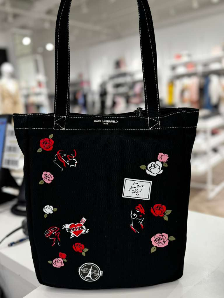 YL016 Karl Lagerfeld 玫瑰花LOGO TOTE BAG 黑色