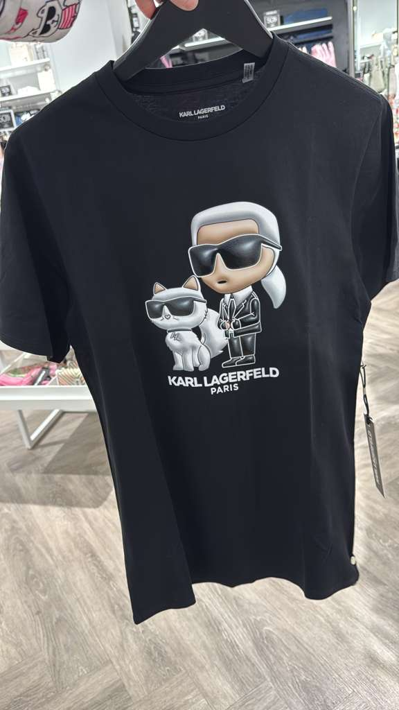 YL022 Karl Lagerfeld 黑超老佛爺與貓LOGO 男裝TEE 黑色